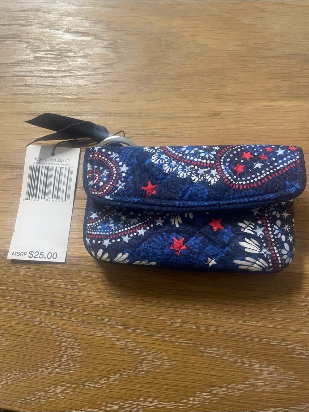 Vera Bradley Quilted Wristlet Wallet in Navy, Red & White Star Paisley